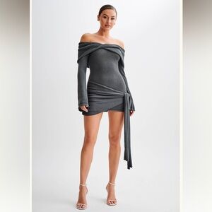 Meshki knit off the shoulder mini dress